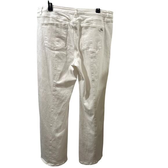 Michael Kors Womens White Flare Denim Jeans Size 16 Slit Front Pants Zipper New - Picture 2 of 9